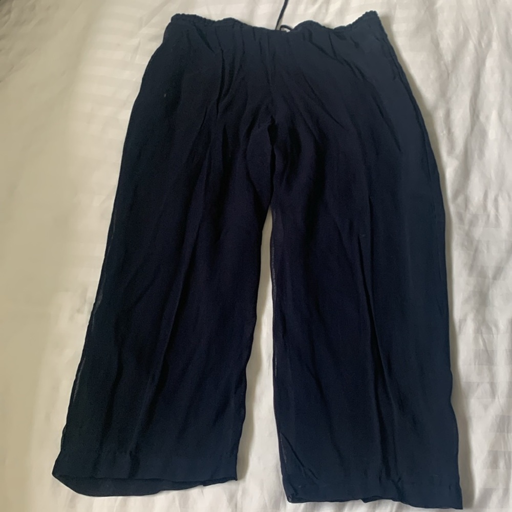 Papillon navy sheer lined generous drawstring pants EUC